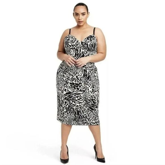 Sergio Hudson dress 4x plus size black white sexy animal print cheetah zebra - Picture 1 of 8